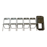 Set of 10 vintage industrial metal folding chairs.