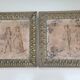Antique tapestries framed in repoussé brass.