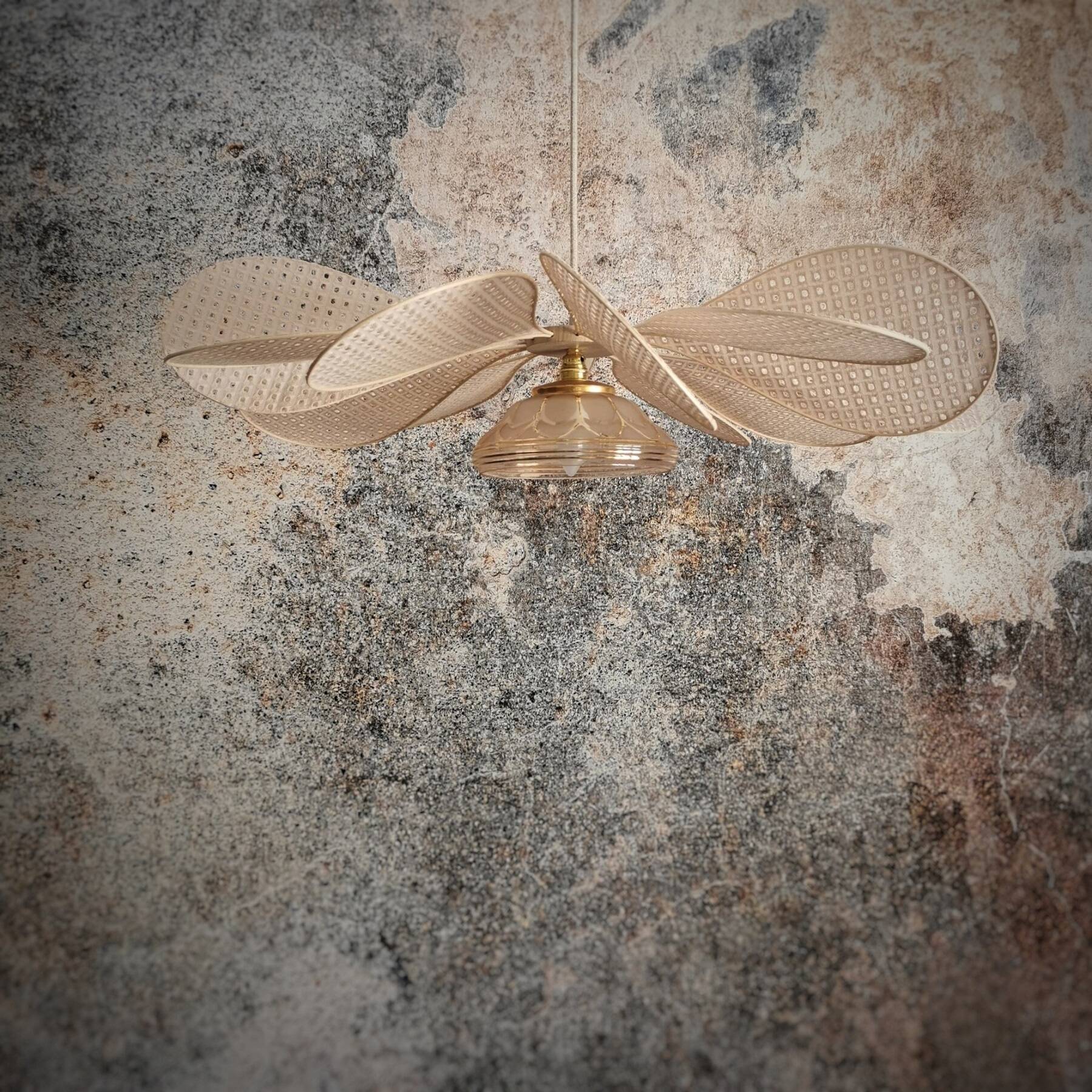 Rattan and English embroidery flower pendant light