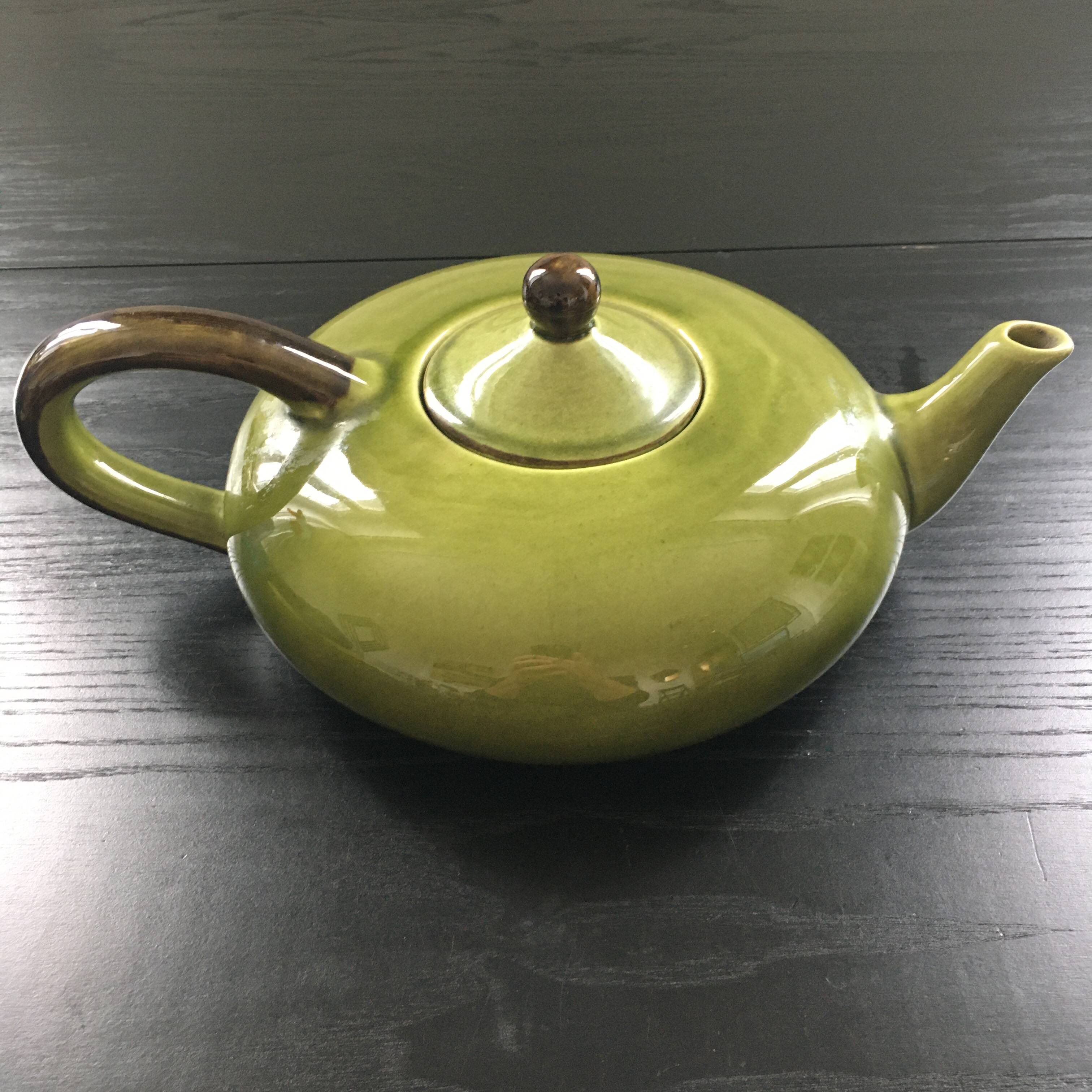 Large olive green Provençal teapot