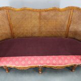 Antique Carved Sofa with Cane Sides , Czechoslovakia