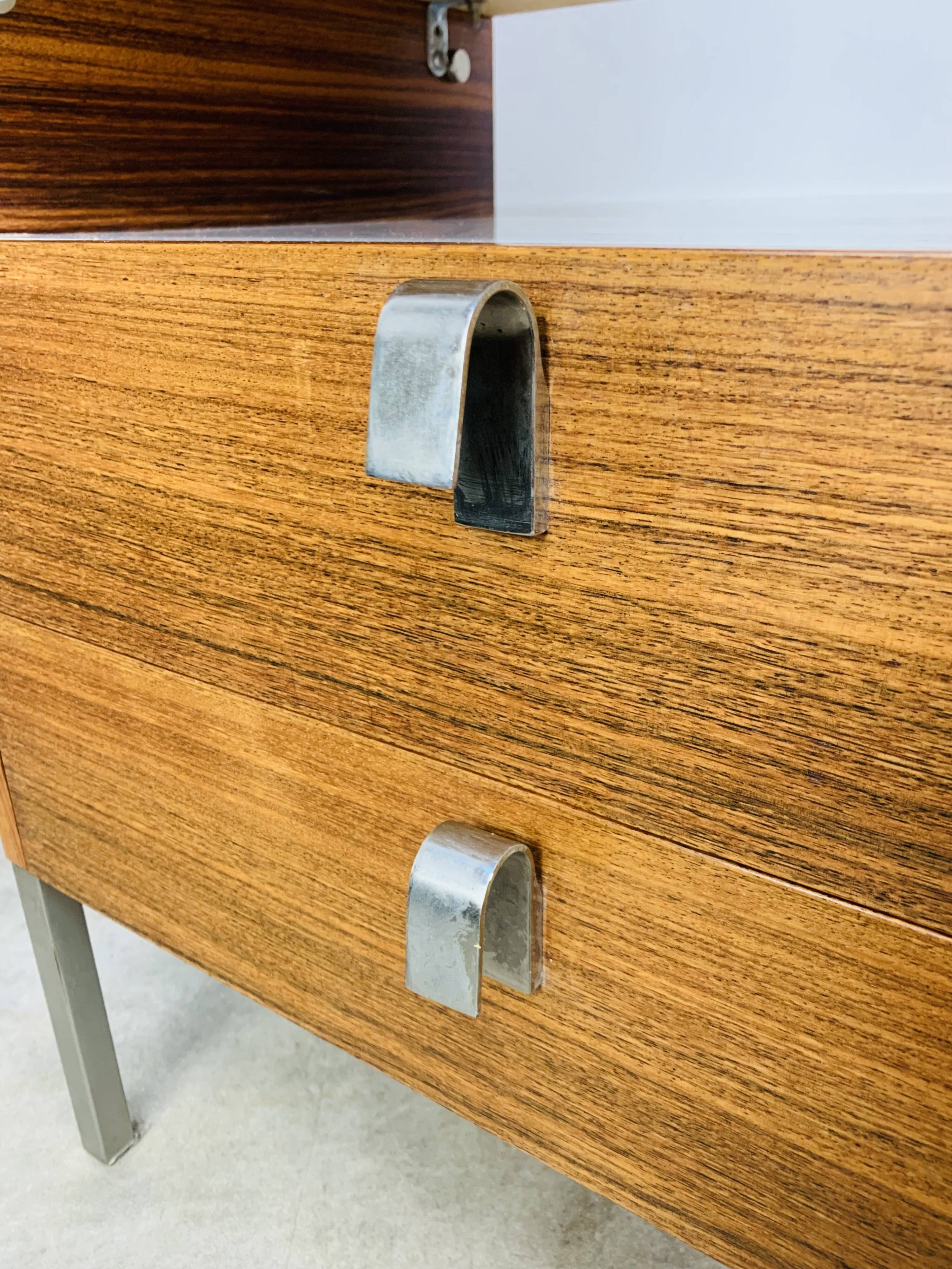 Rosewood and glass chest of drawers, 1960s, Scandinavian storage furniture.