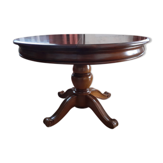 Table merisier pied central avec 2 rallonges