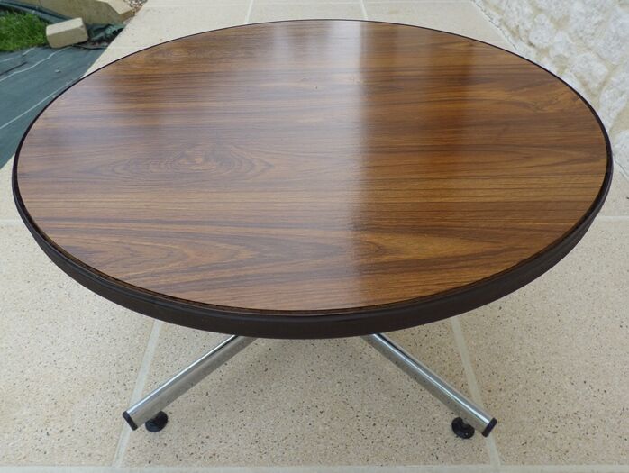 VINTAGE round coffee table in metal and wood