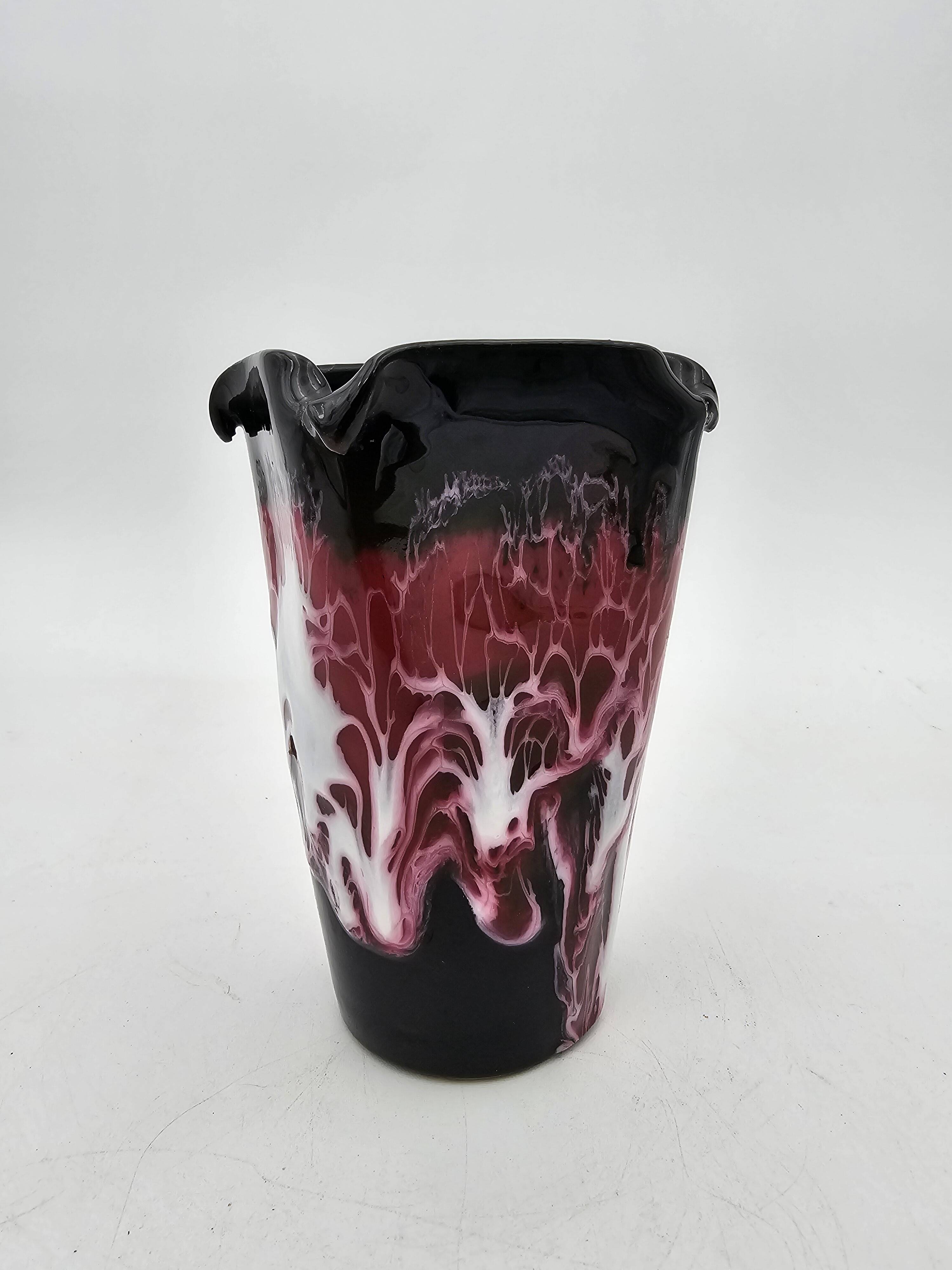 Vintage Vallauris black, pink and white vase