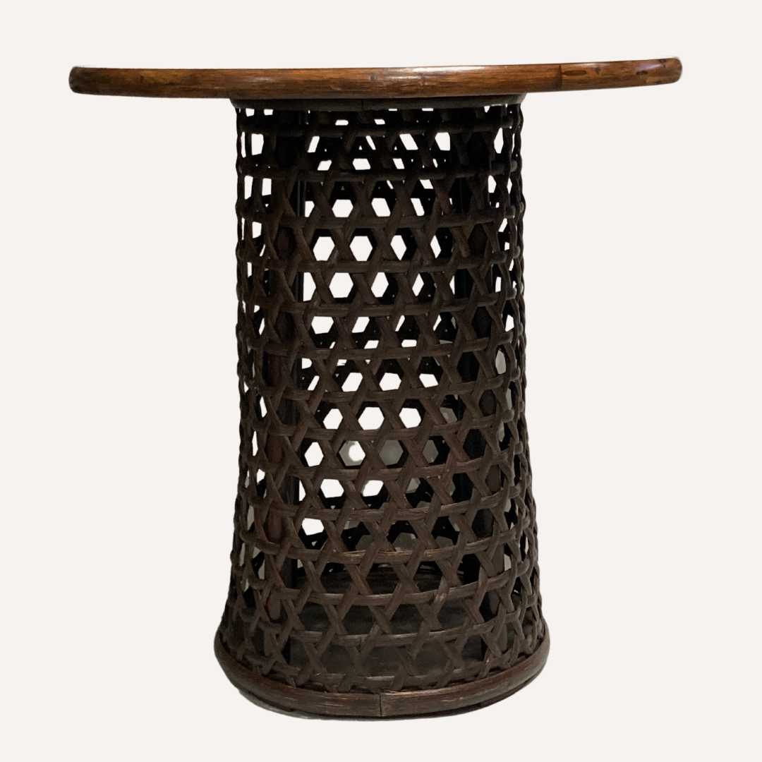 Bamboo and oak modernist brutalist side table, Dutch 1960s-1970s