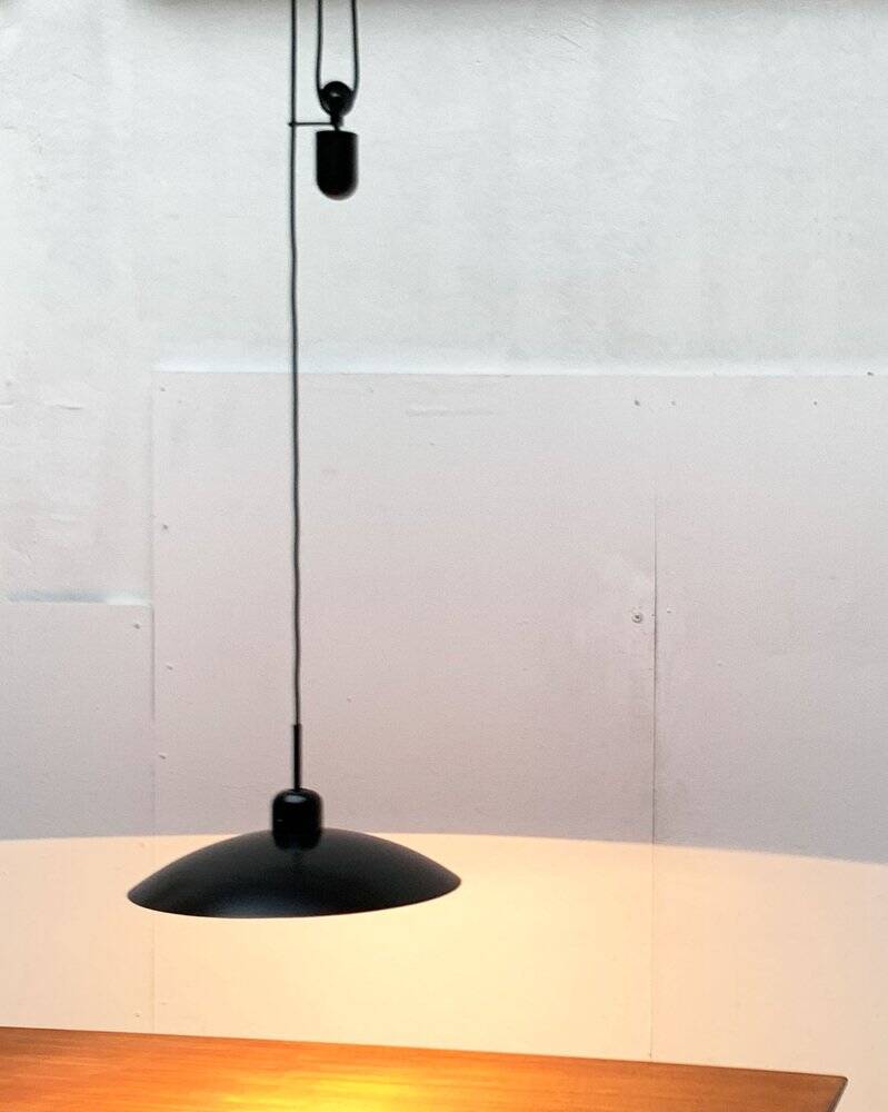 Postmodern vintage pendant lamp with counterweight by Metalarte, 1980s.