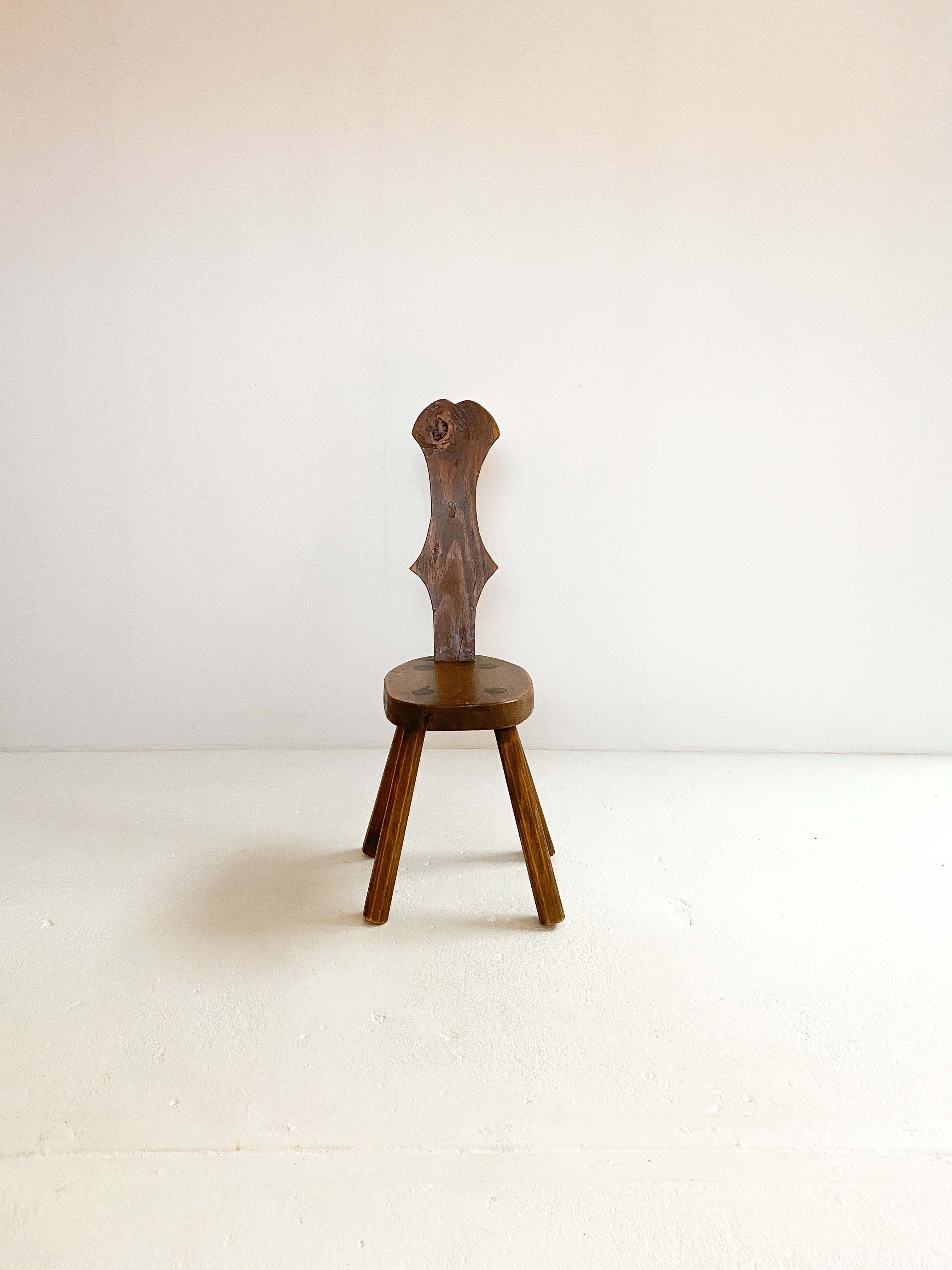 Brutalist pine side stool, mid-century, french