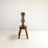Brutalist pine side stool, mid-century, french