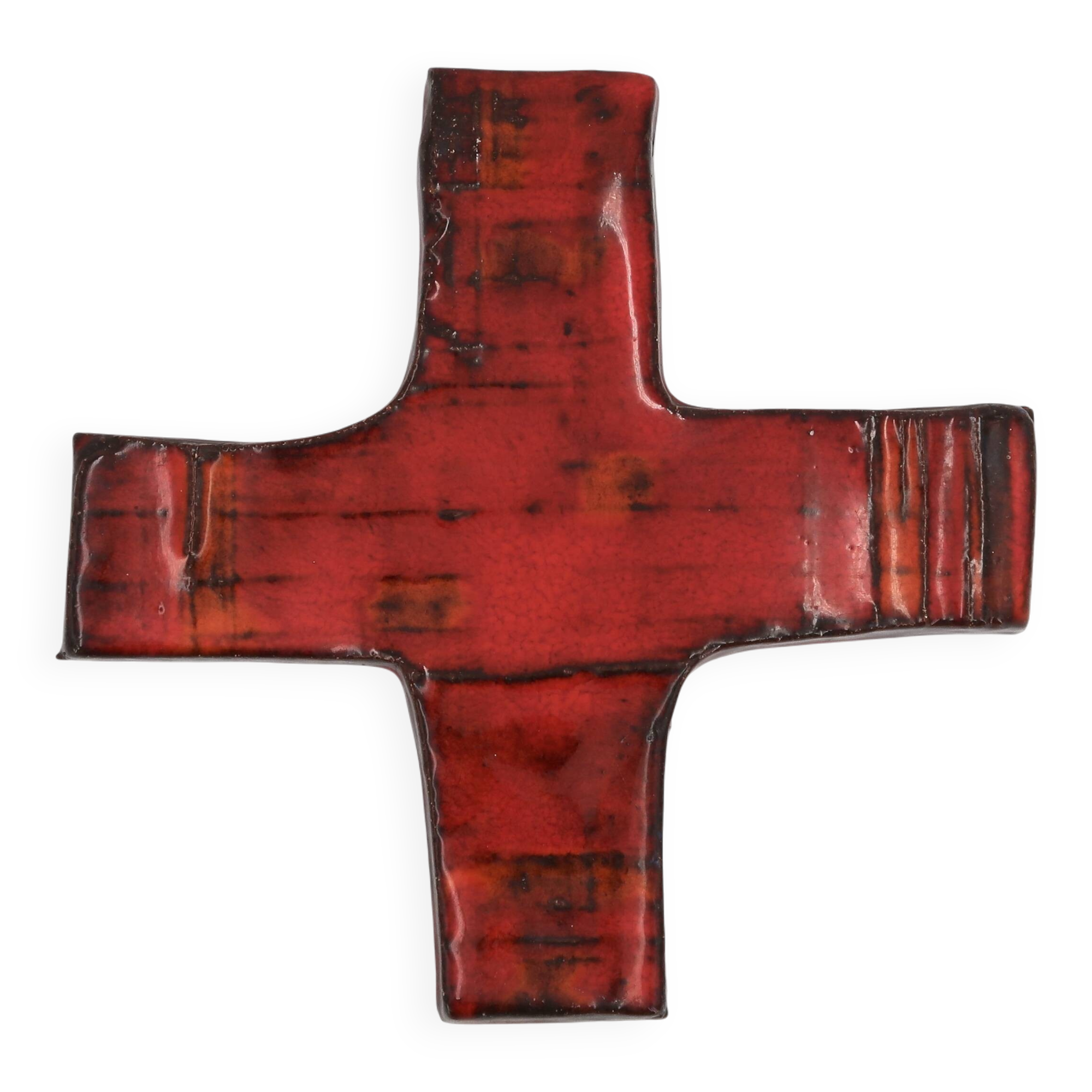 Red and orange ceramic wall cross, 1950s