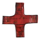 Red and orange ceramic wall cross, 1950s