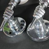 Pair of chrome-plated metal wall lights, hand-shaped with lampshade
