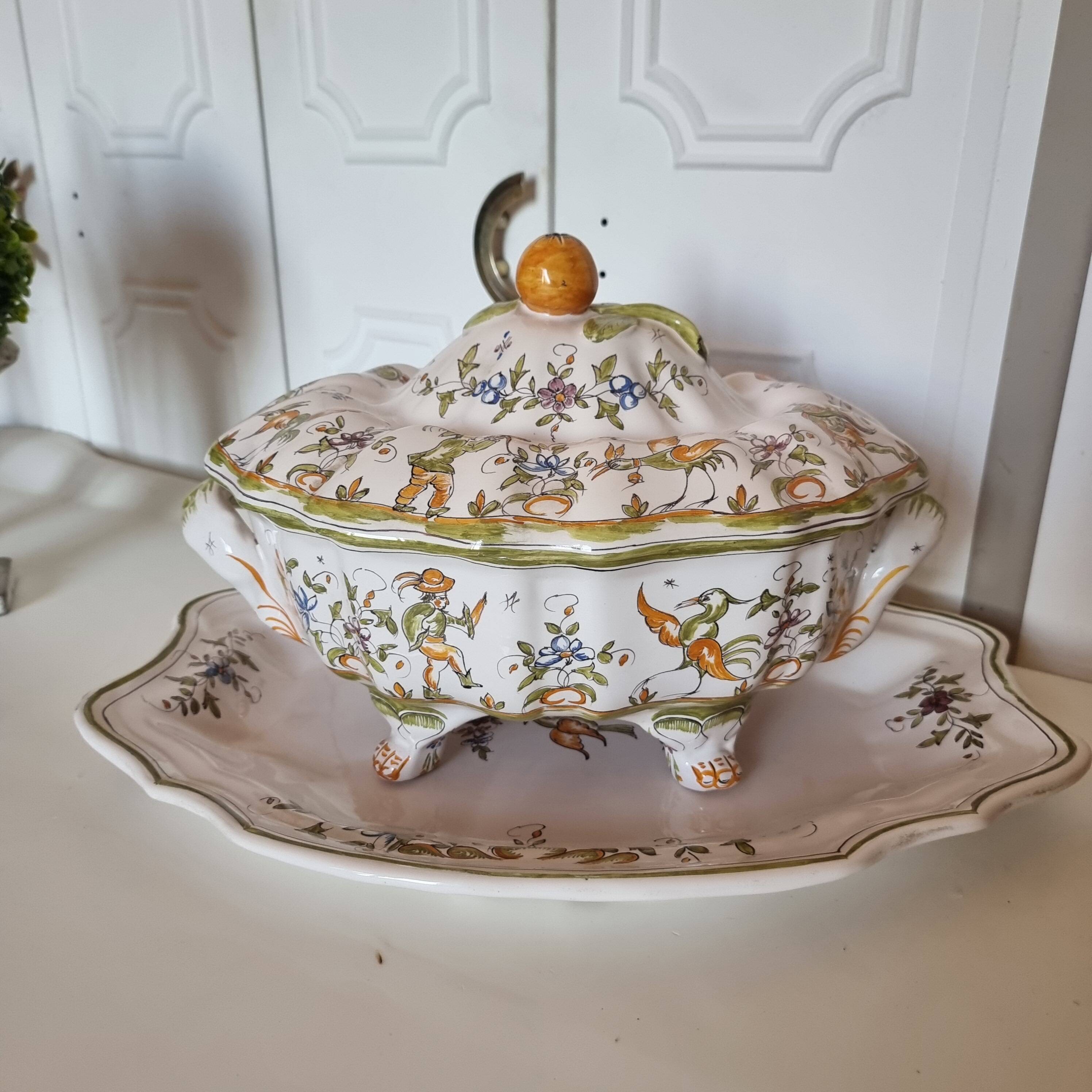 Large vintage French porcelain soup tureen from Moustiers Martres Tolosa