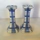 Pair of candlesticks patterns dish towels blue tiles