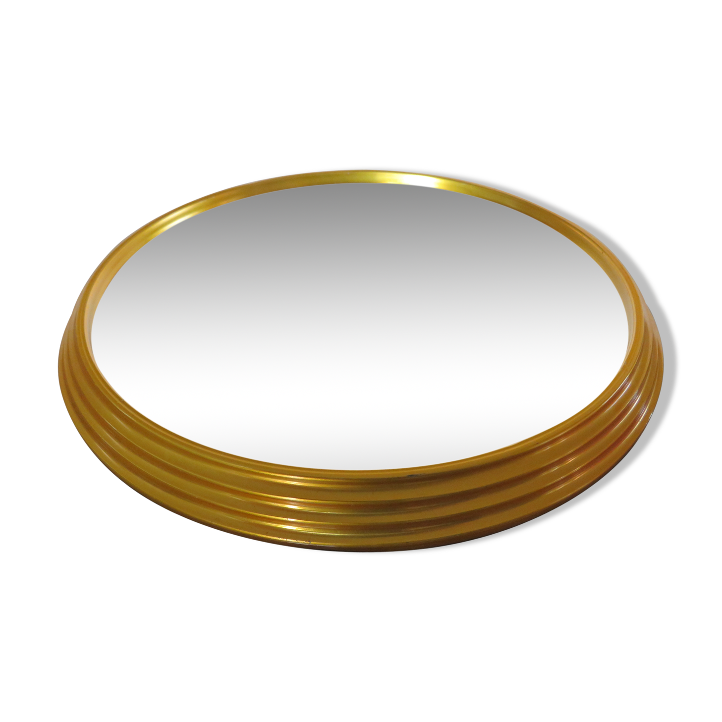 50 60 years gold metal round mirror tray
