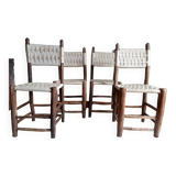 Brutalist wooden and rope chairs