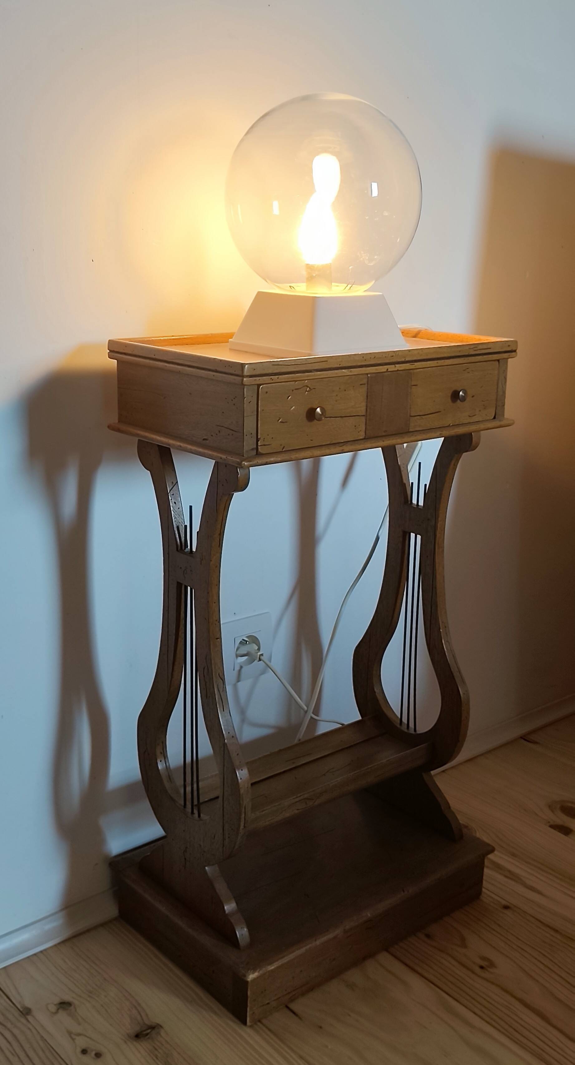 Lyre bedside table, cherry wood, 1960s.