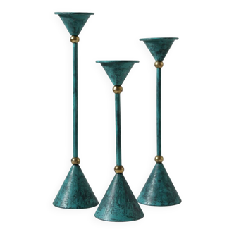 Memphis Design Metal And Brass Candle Holders Set, 1980s