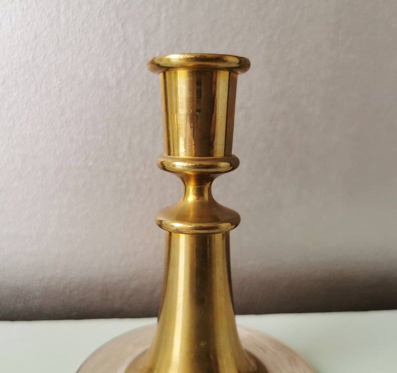 Set of 2 brass candle holders with mother-of-pearl, 1970s