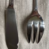 Vintage toile de Jouy cutlery set for 12 fish forks, stainless steel 18/10, like new.