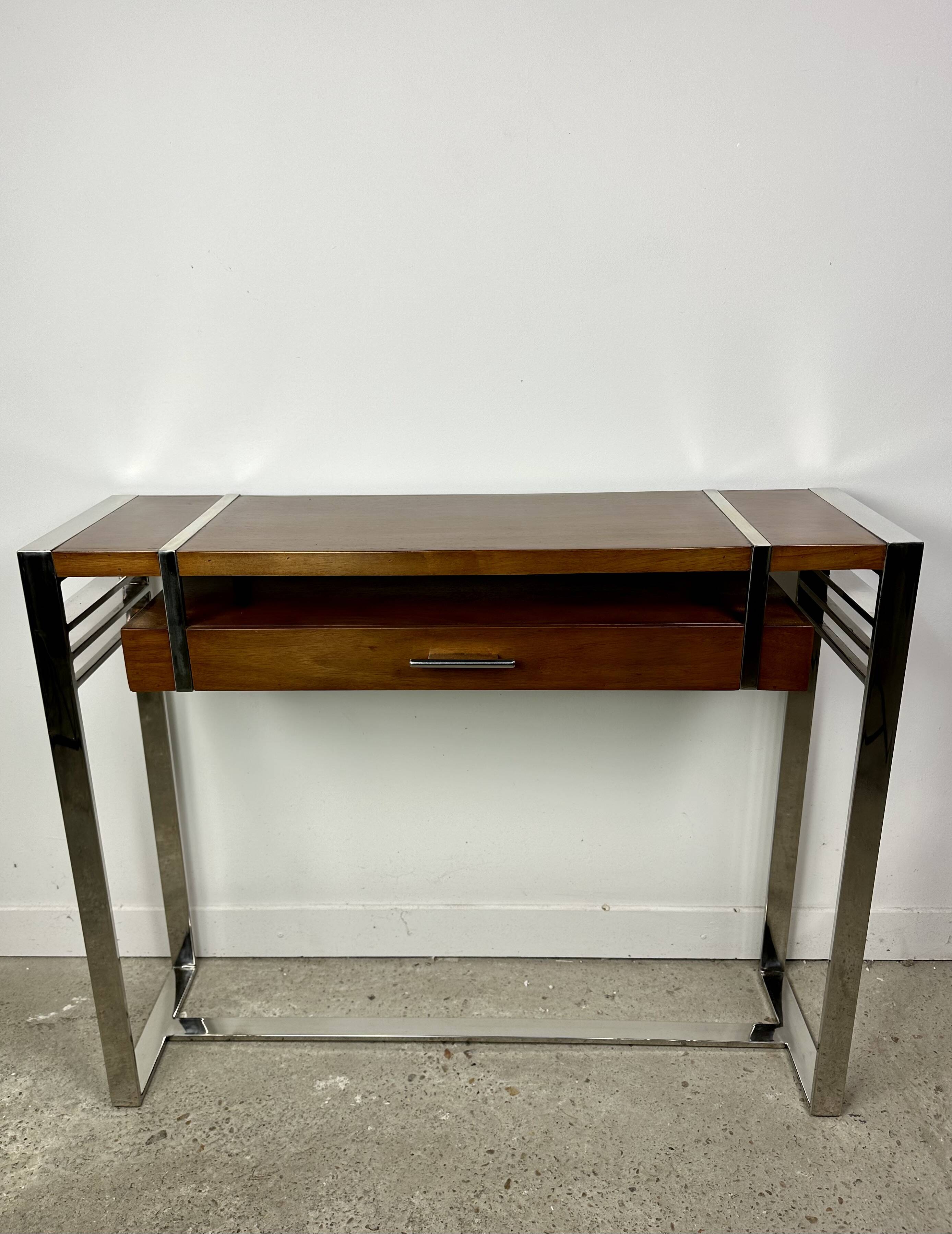 Console de style Art déco en bois et métal chromé