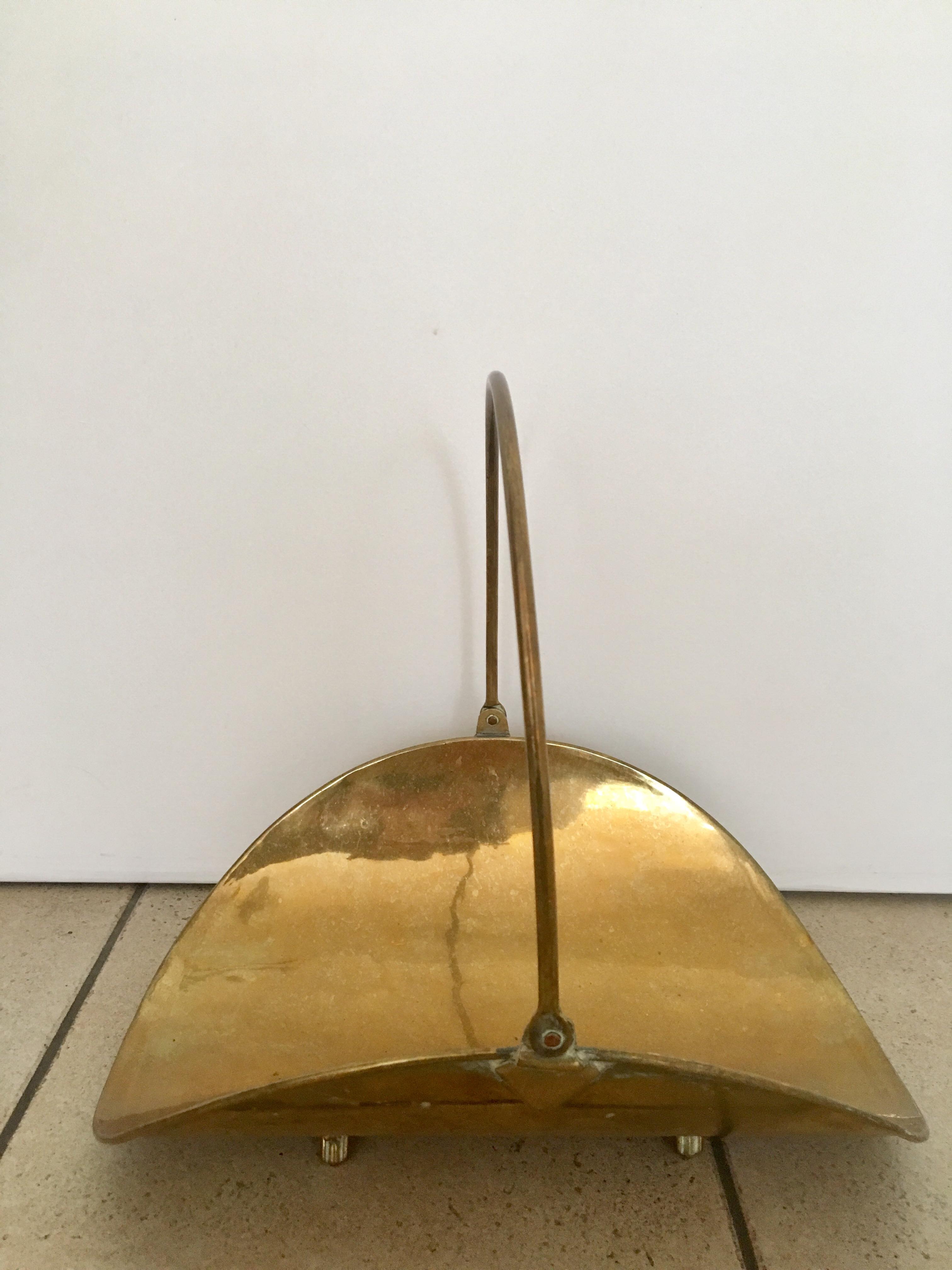 Log holder basket for brass fireplace