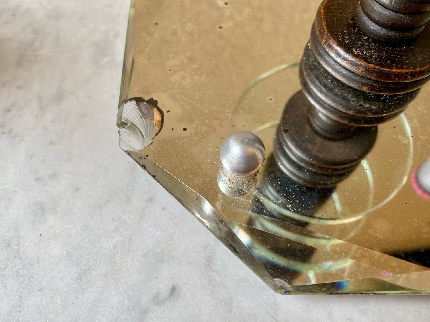 Art deco mirror glass & wood lamp base modernist design