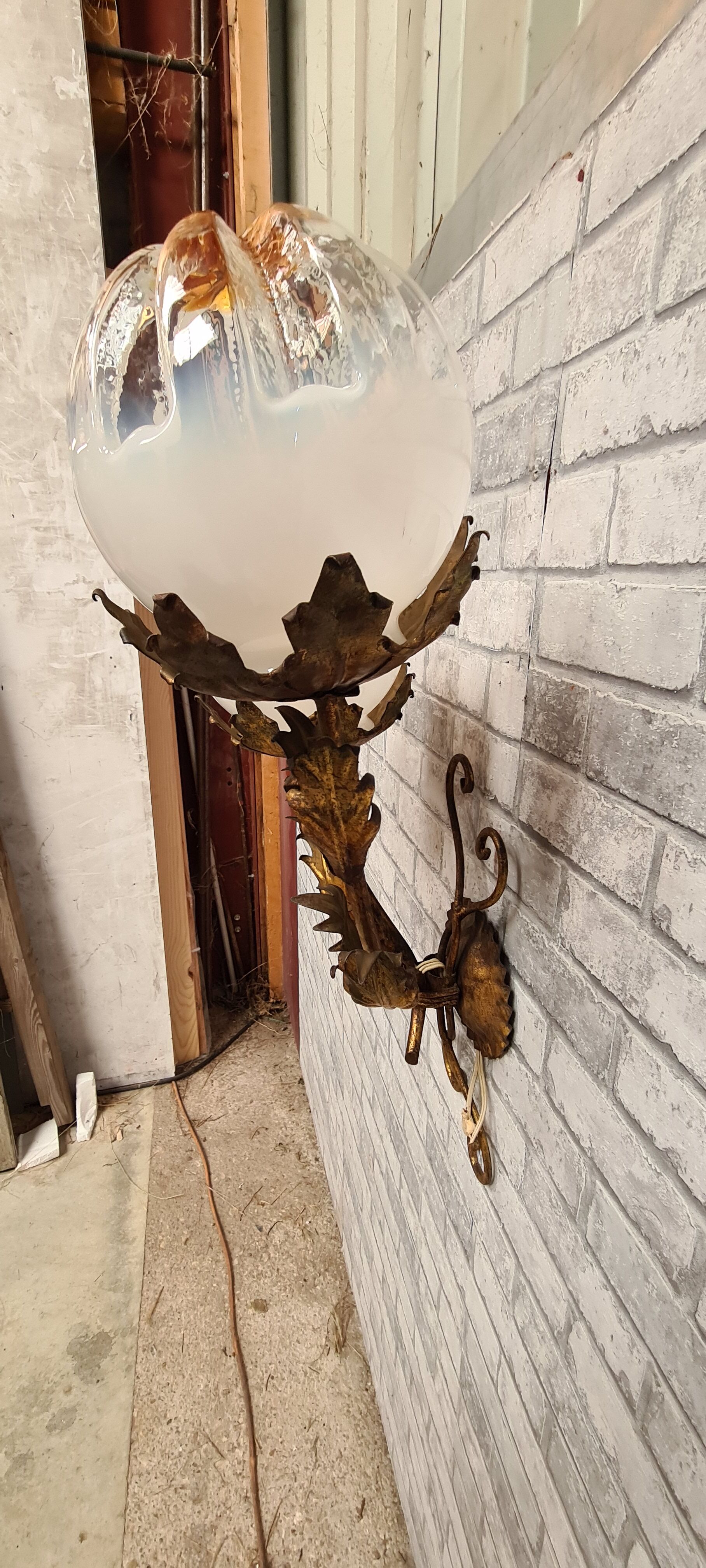 fleural wall lamp vintage golden metal Italian design 1960 murano mazzega