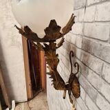fleural wall lamp vintage golden metal Italian design 1960 murano mazzega