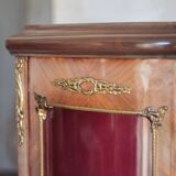 Meuble vitrine en marqueterie,vitrine galbée Louis XV style,signé Marquant