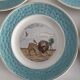 Set of 7 antique plates 18 cm – Fables de La Fontaine – turquoise decoration