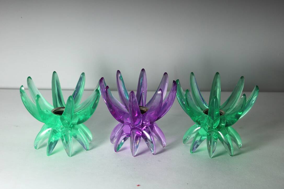 Friedel Lotus Lucite candle holders Germany 1960 x3