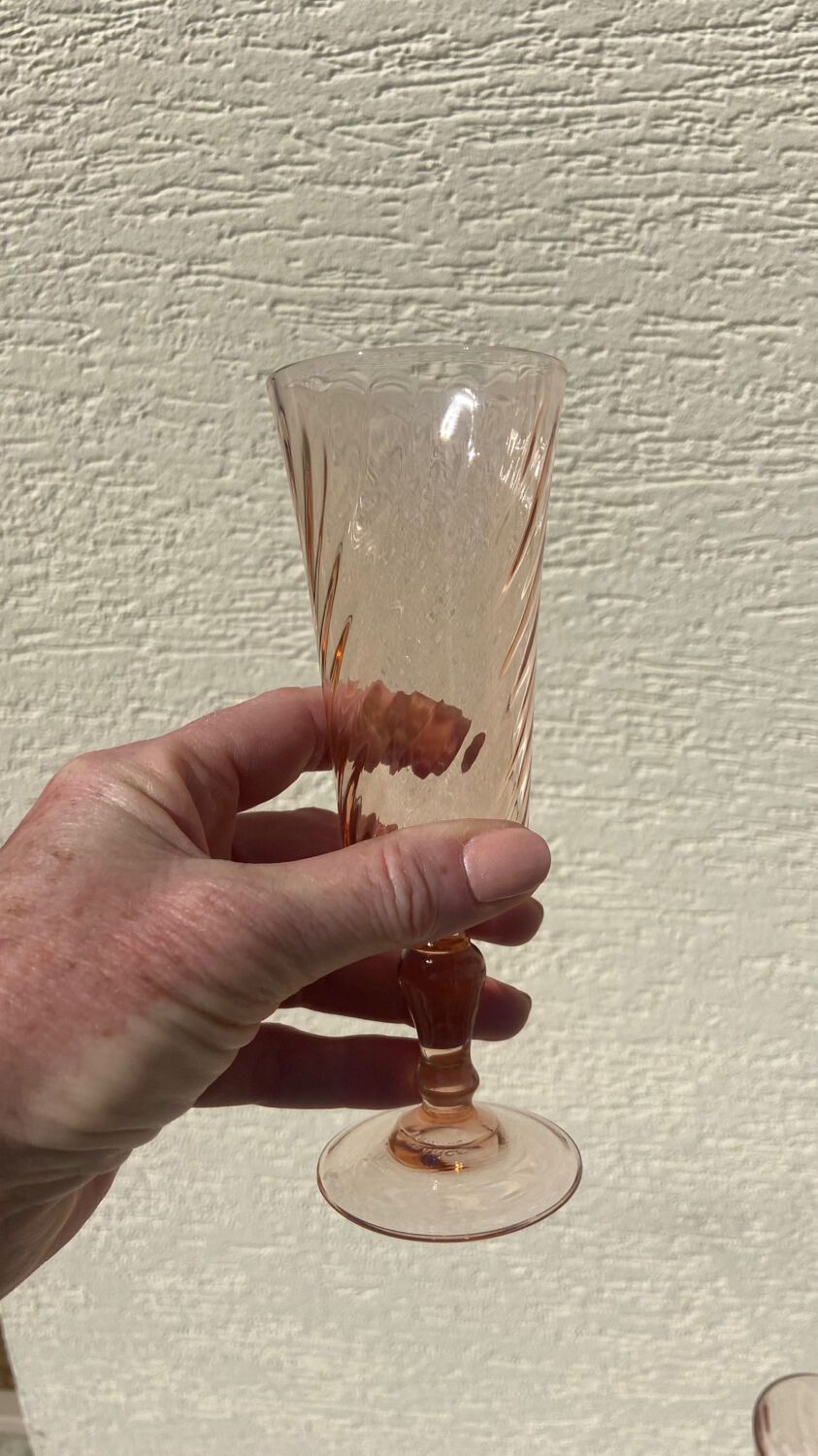 Set of 3 pink Champagne flutes Rosaline 1970