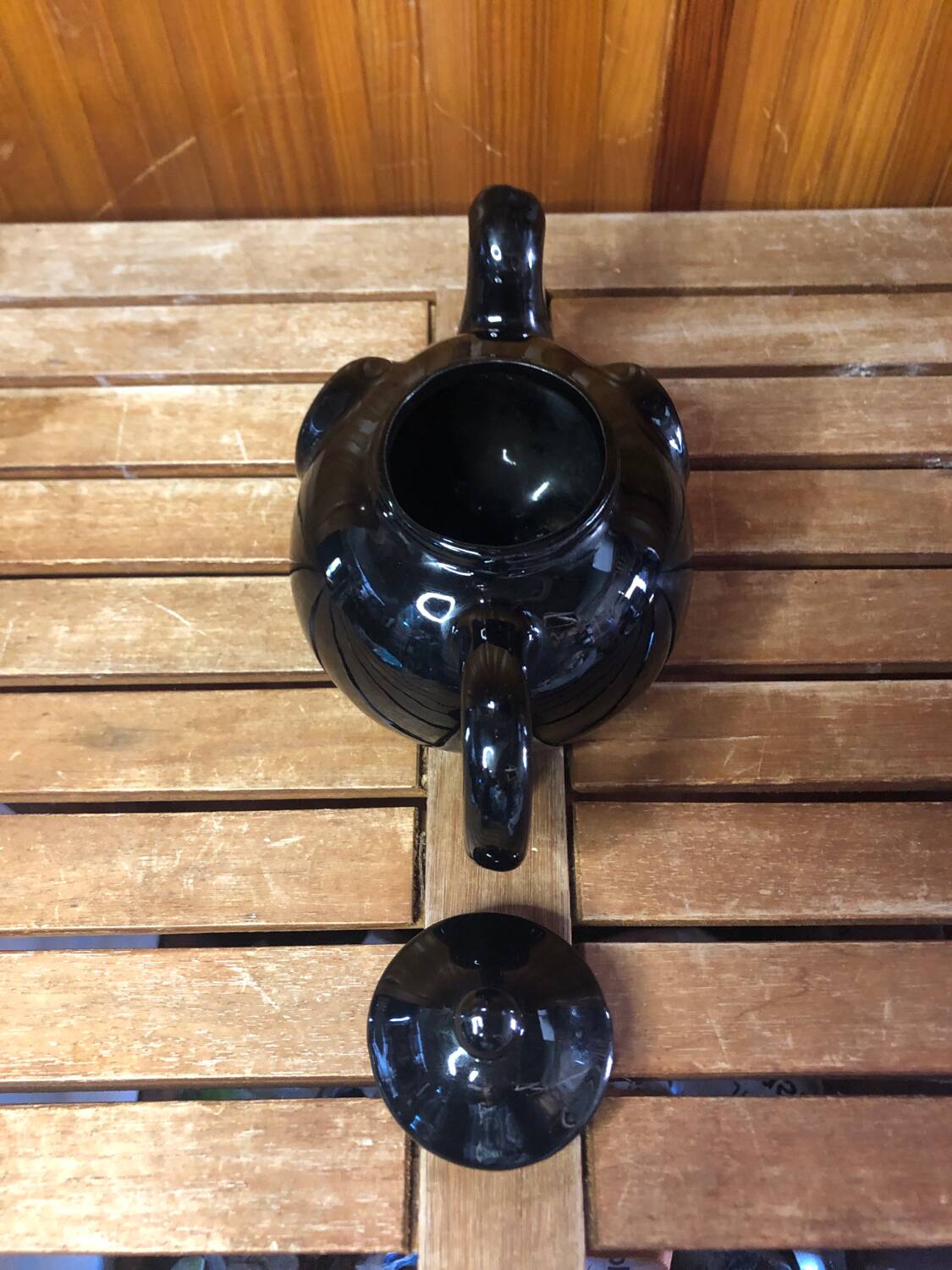 Old vintage black ceramic elephant shaped teapot #a474