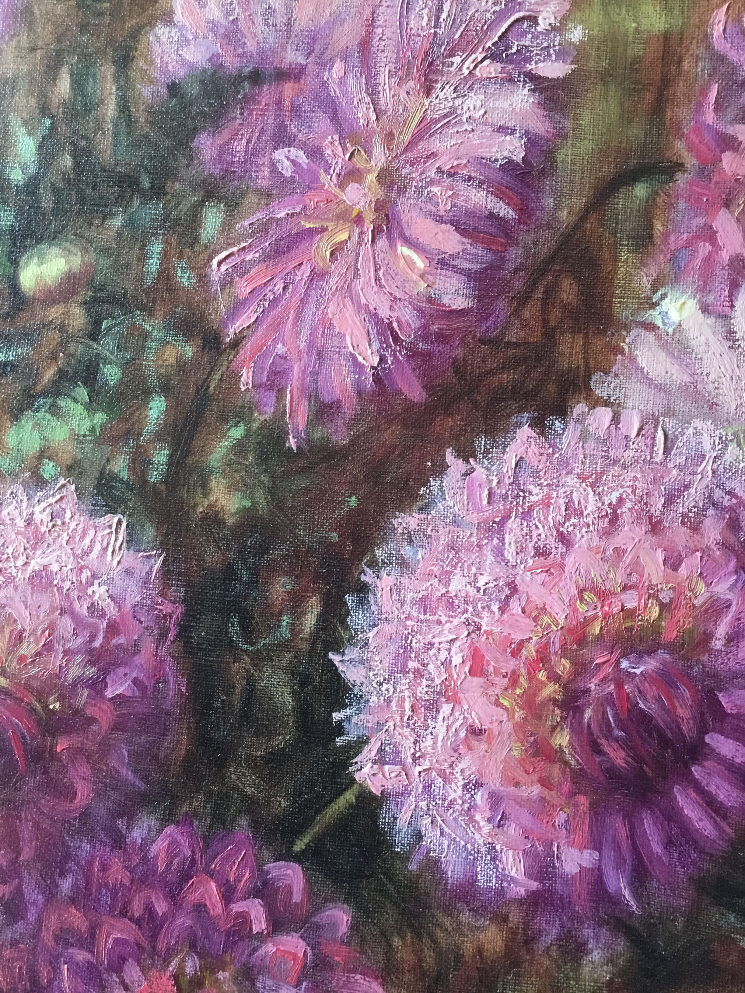 Huile sur toile « Dahlias »