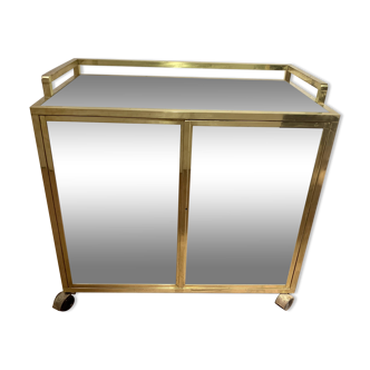 Bar roulant des années 70 en laiton et et face miroir XX siècle