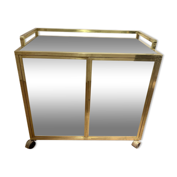 Bar roulant des années 70 en laiton et et face miroir XX siècle