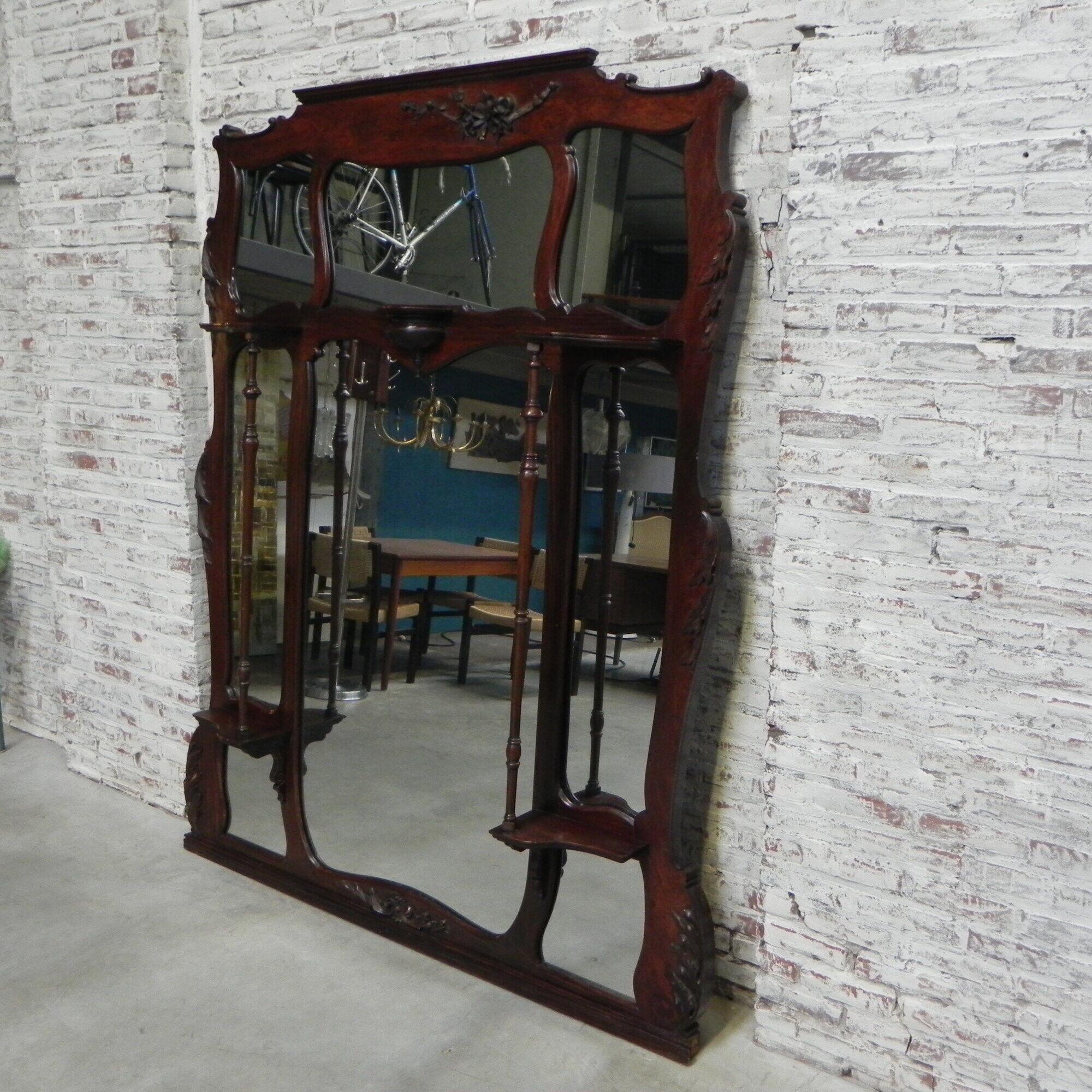 Large mahogany Art Nouveau mirror 178x220cm