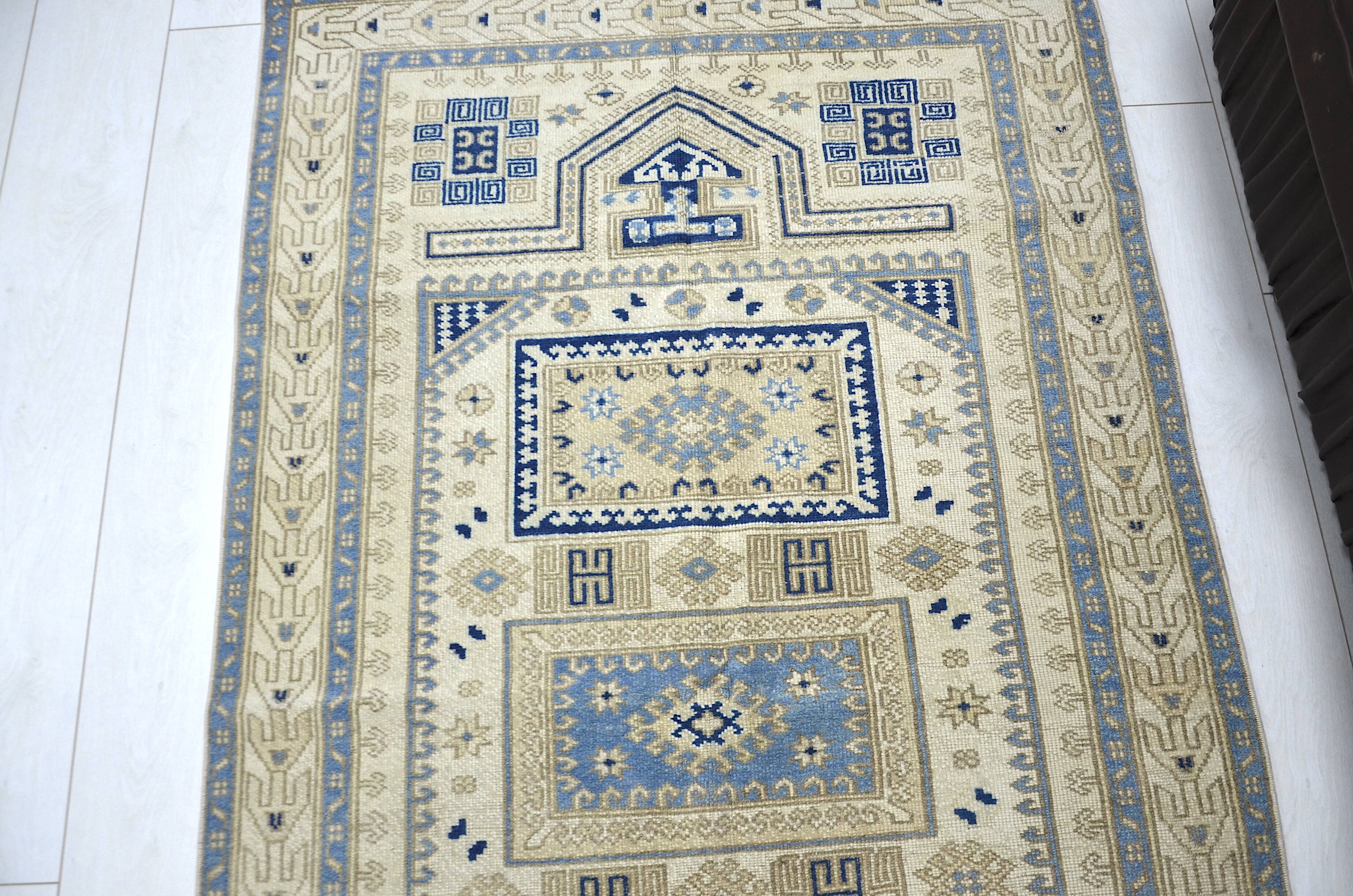 Beige & Blue Turkish Wool Rug sku 2290.