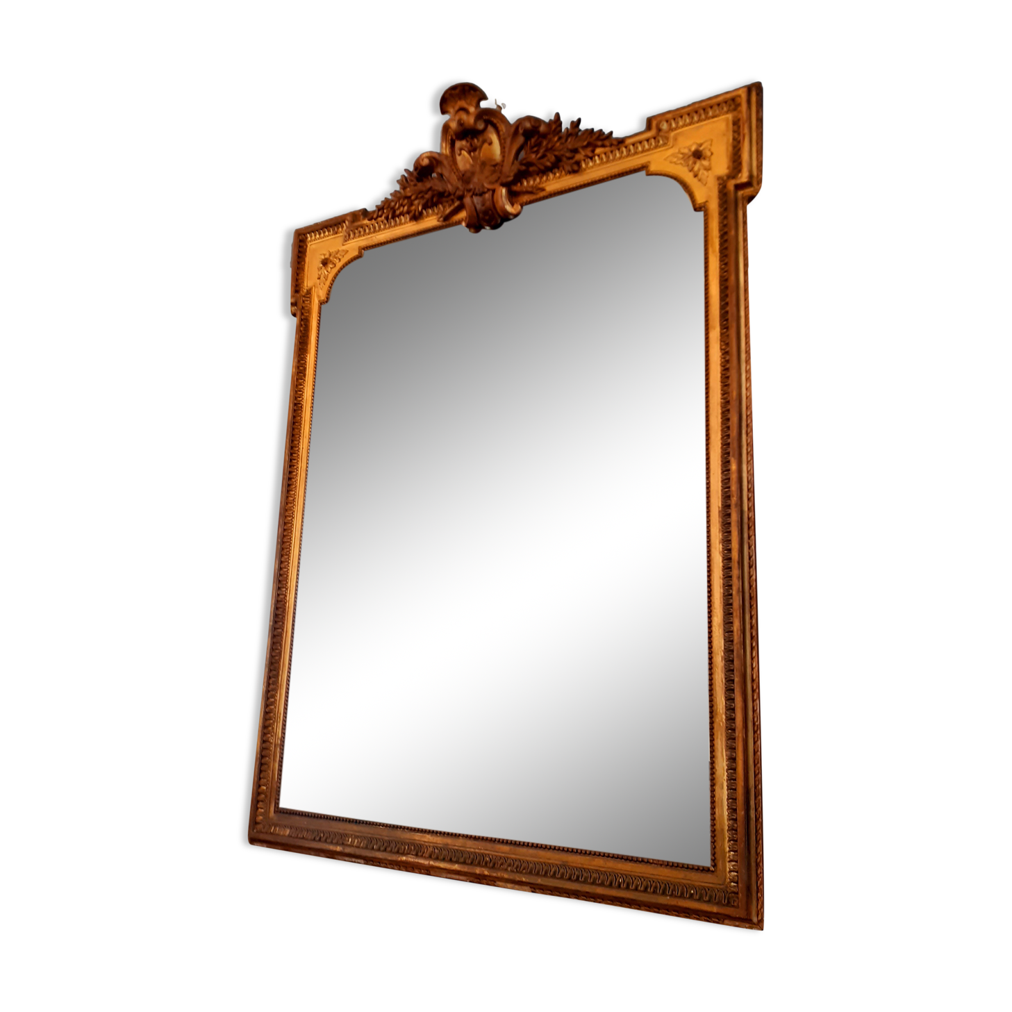 Large mirror XIX th in wood and gilded stucco Louis XVI style