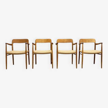 Set of 4 Danish Mid-Century Oak Armrest Dining Chairs # 56 by Niels O. Møller, J. L. Moller