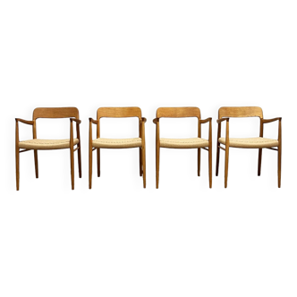 Set of 4 Danish Mid-Century Oak Armrest Dining Chairs # 56 by Niels O. Møller, J. L. Moller