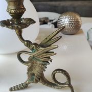 Pair of bougeoirs antiques dragons winged / chimeras / phoenix, style napoleon iii, 19th. in gilded bronze
