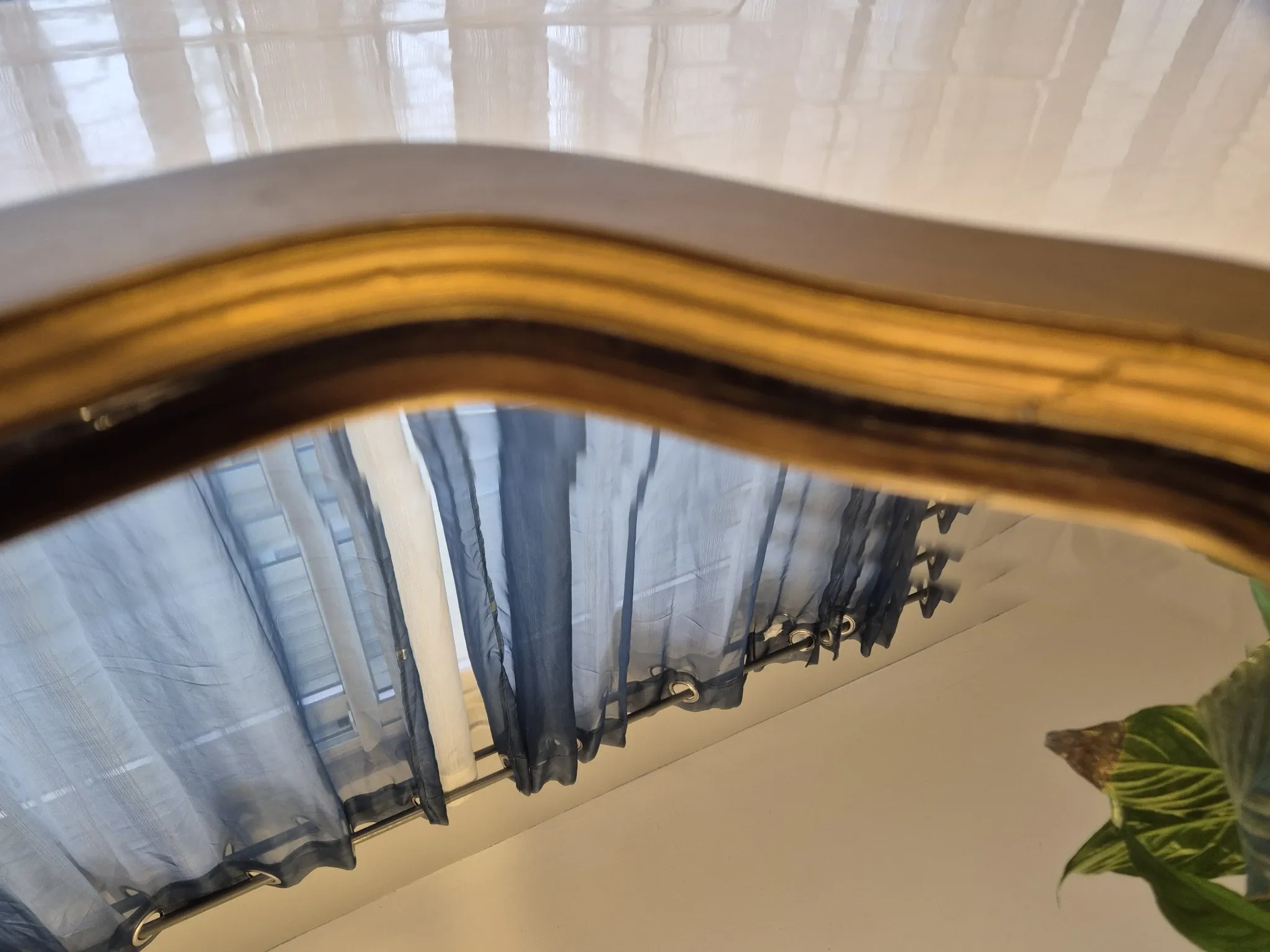 Vintage organic bevelled gold wooden mirror, Art Deco period.