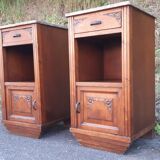 Art Deco oak and marble bedside tables