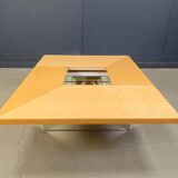 Vintage hidden bar coffee table by Paul michel in ash wood, 1970s