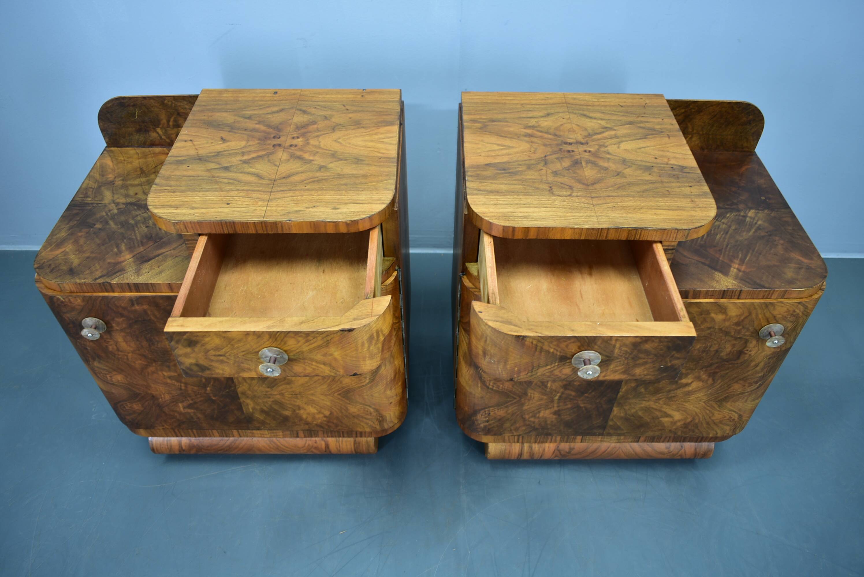 1935s Pair of Art Deco Bedside Tables, Czechoslovakia