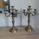 Pair of candelabra candle holders in bronze and glass louis xvi