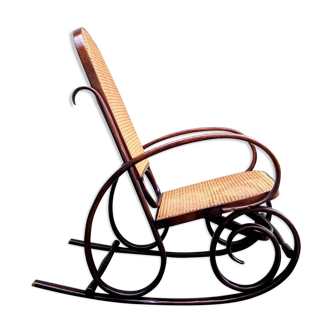 Rocking chair in curved wood and Thonet style canework, 1960s