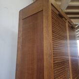 Meuble classeur à rideaux double porte coulissante ancien 1950